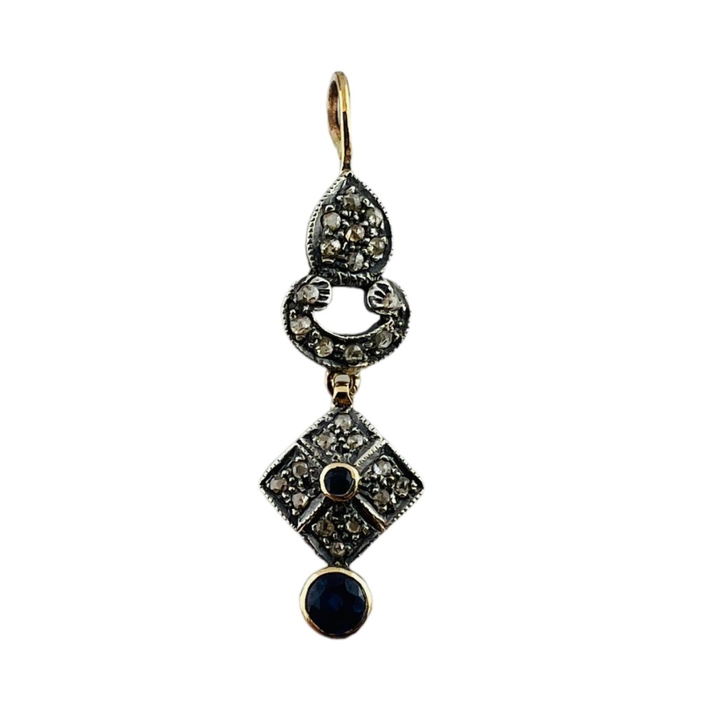 Antique 14K Yellow Gold Silver Rose Cut Diamond Pendant #16000